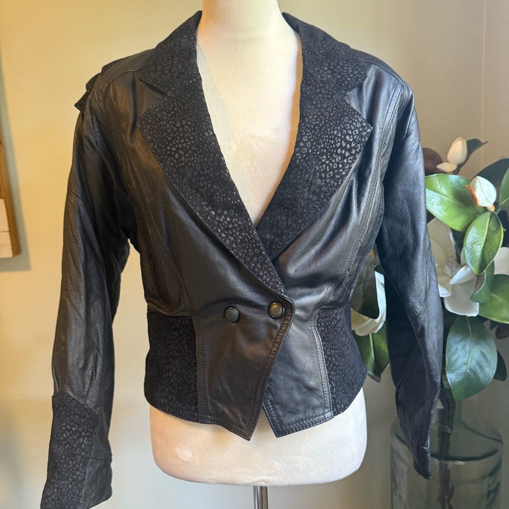 Vintage Lucky Leather moto large retro boho jacket y2k whimsi goth animal print